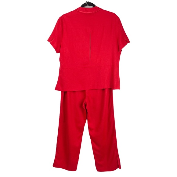 NWT Vtg Red Linen Set Button Down Wide Leg Crop Pants - Picture 2 of 12